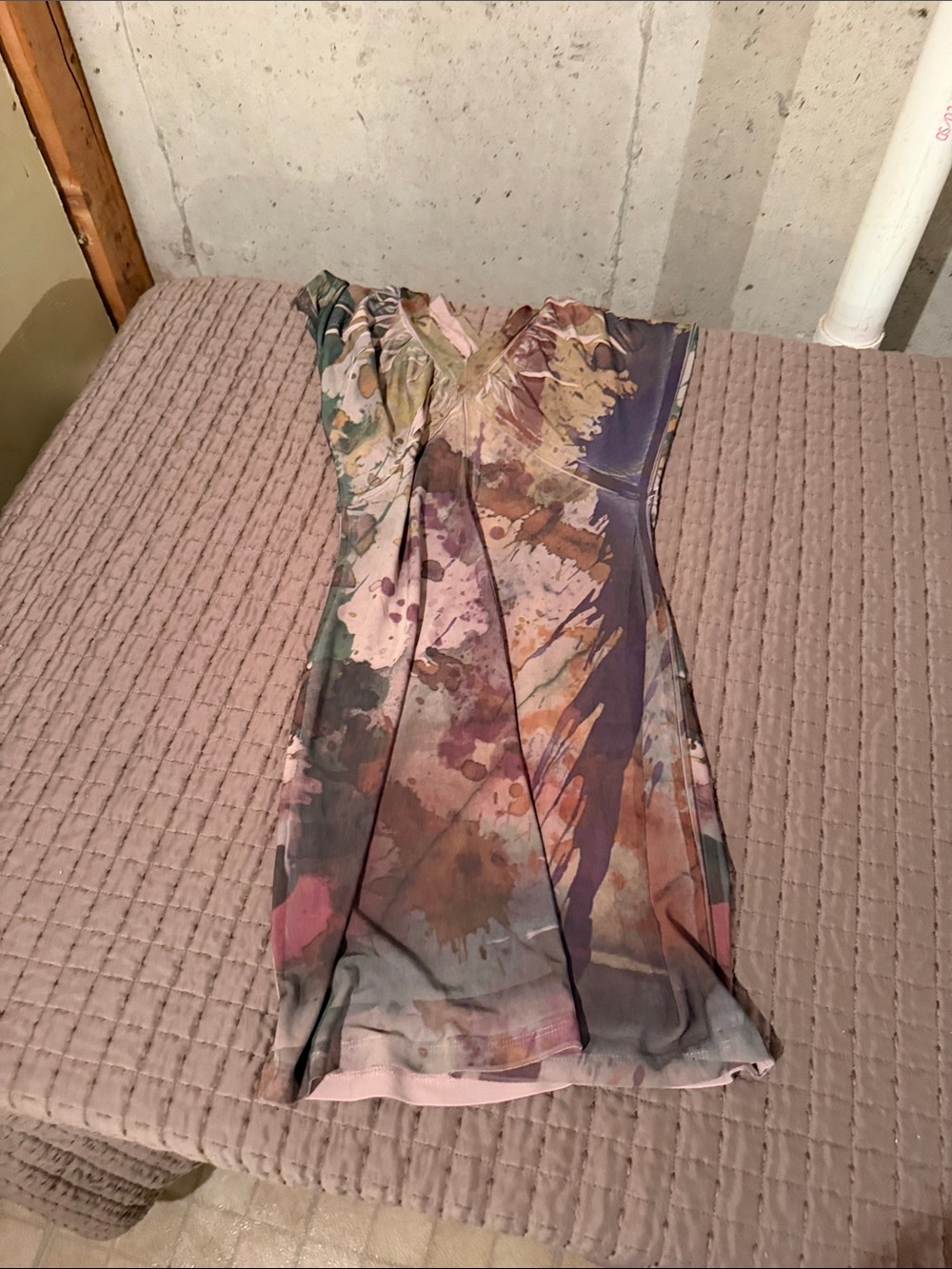 Scoop-Neck Abstract Watercolor Midi Dress in Multicolor